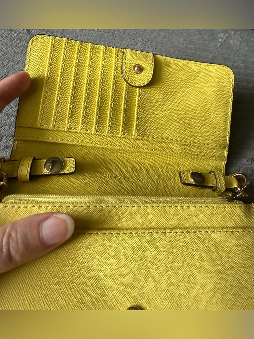 MICHAEL KORS Yellow Saffiano Leather Crossbody Small Bag Wallet with Gold Chain